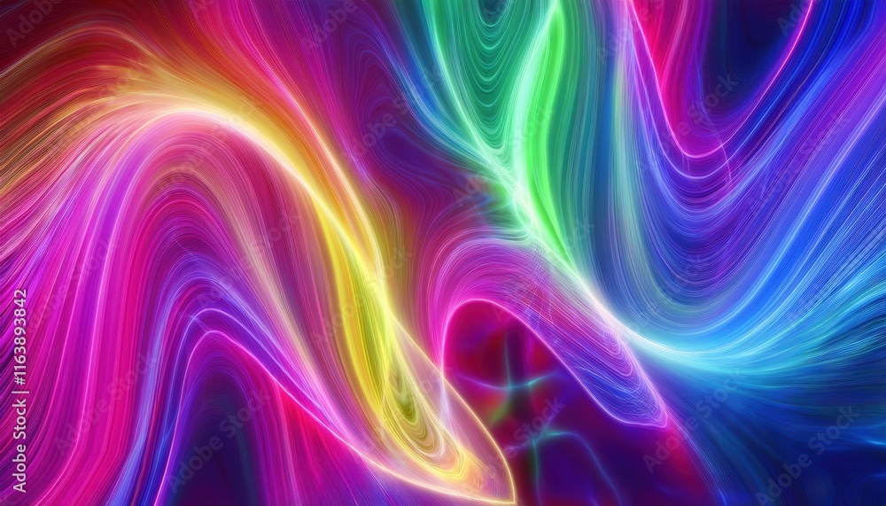 Aufkleber vibrant neon swirl art. multicolored abstract fluid design with flowing electric lines and gradient 