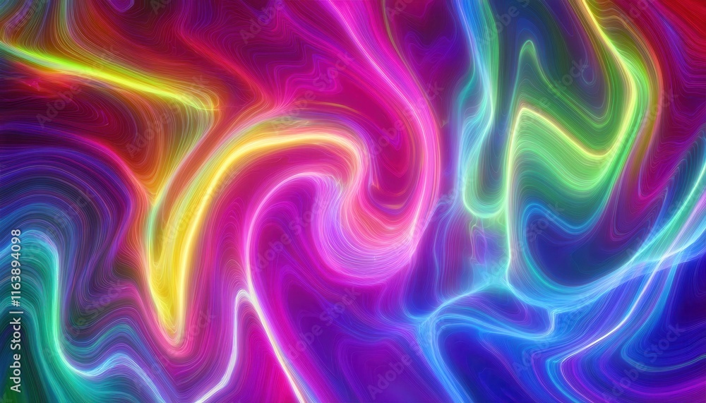 Aufkleber vibrant neon swirl art. multicolored abstract fluid design with flowing electric lines and gradient 