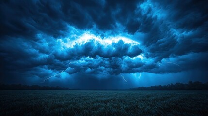 Fototapeta premium Dramatic lightning storm over a field.