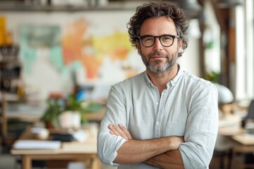 Obraz premium Portrait Of Entrepreneur In Brightly Lit Office, Generative AI