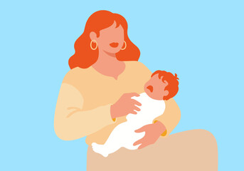 Mother holding crying baby against blue background