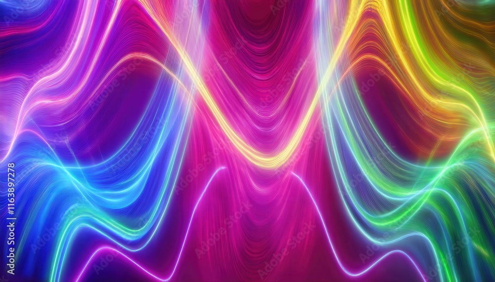 Aufkleber vibrant neon swirl art. multicolored abstract fluid design with flowing electric lines and gradient 