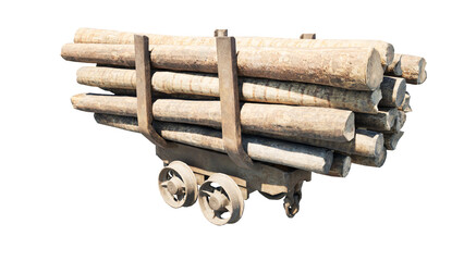 wooden cart isolated on white background