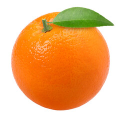 Orange fruit with leaves isolated, transparent PNG, PNG format, cut out, single