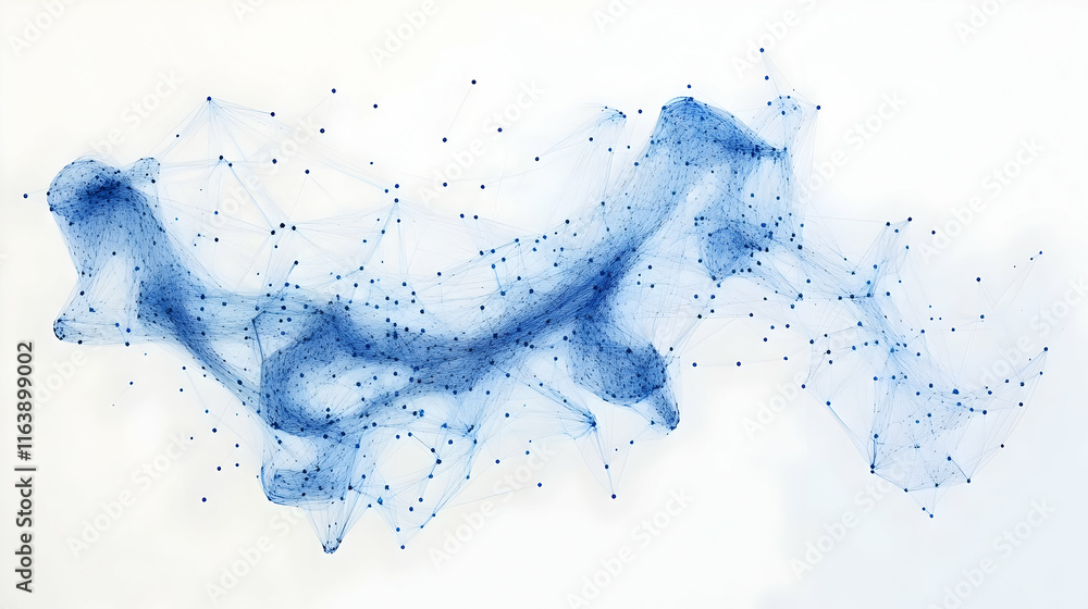 Aufkleber abstract network connections with blue lines and dots forming a plexus-like structure -