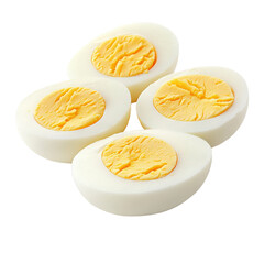 Sliced boiled eggs arranged on transparency background
