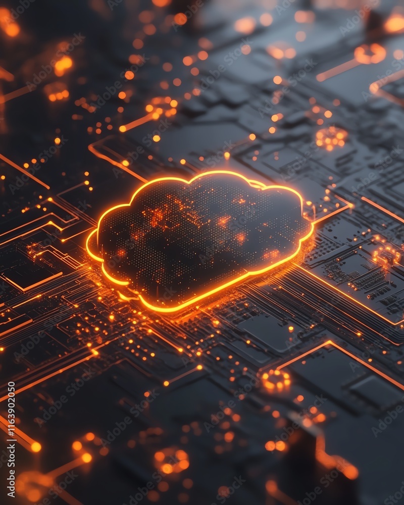 Aufkleber futuristic cloud computing concept featuring a glowing cloud icon, glowing data lines and connection