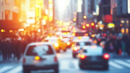 Fototapeta premium Crowded Downtown Plaza with Vehicles and Motion Blur