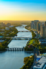 Skyline of Grand Canal in Tongzhou, Beijing, China in the morning