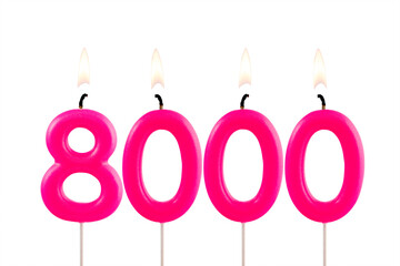 Candles forming the number 8000 - white background