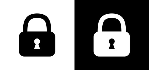 Black, white closed lock set. Padlock icon to use for design projects for IT, password protection, cyberspace, internet security, privacy, webdesign. 