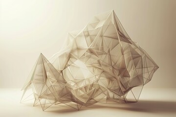 modern conceptual 3D origami polygonal mesh object, elegant geometric design element,