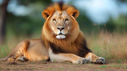 Obraz premium Majestic Lion Resting in Nature