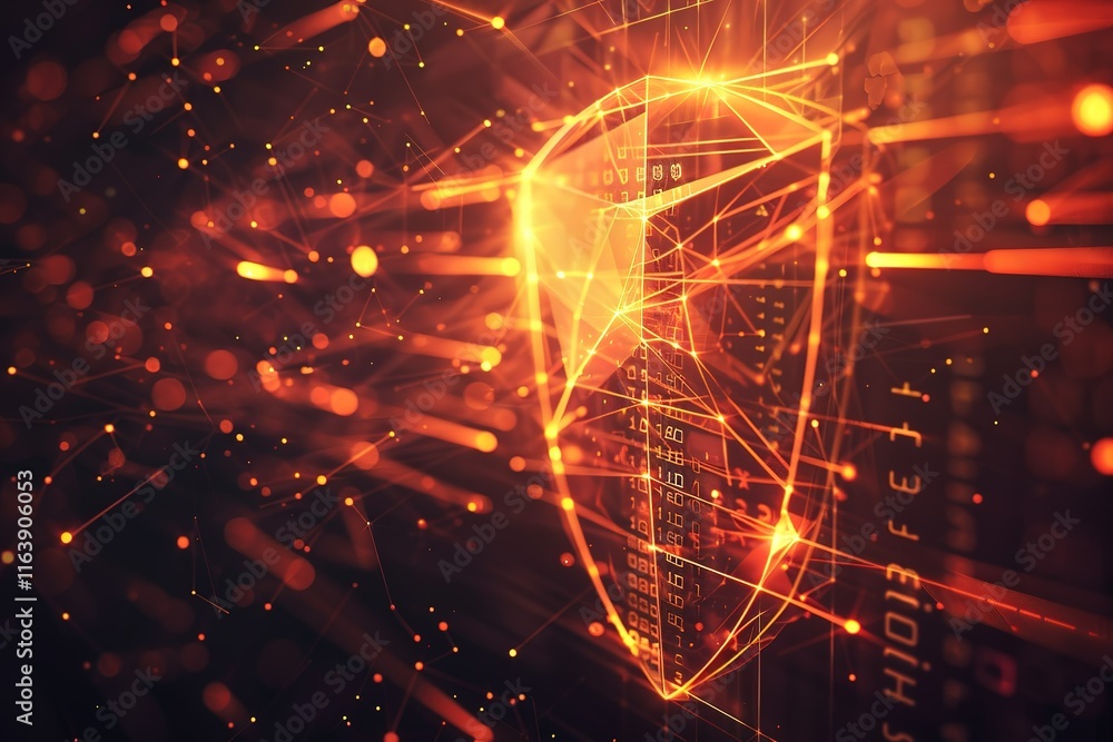 Poster security shield protection form lines, triangles and particle style design