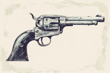 Vintage Gun. Retro Pistol, Musket. Hand-drawn sketch of a Revolver, Weapon, Firearm