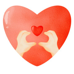 Watercolor Hand Drawn Finger Heart 