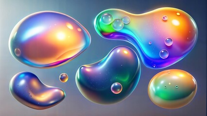 blob shapes fluid holographic effect light background 3d liquid splash rainbow color gasoline spill bubble