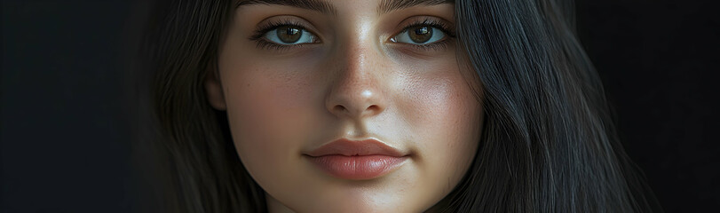 Naklejka premium Close-up portrait of a young woman showing sleek results after hair straightening -