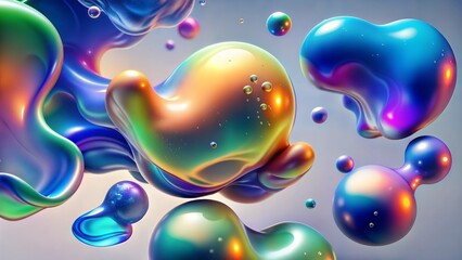 blob shapes fluid holographic effect light background 3d liquid splash rainbow color gasoline spill bubble