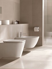 Fototapeta premium Modern Bathroom Featuring Contemporary Toilet and Bidet