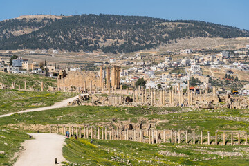 Jerash, Jordan: The ancient Greco-Roman city of Gerasa famous for temples, amphitheater and columns...
