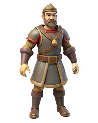 3D render 19th century feudal warrior standing full length on a white isolated transparent background. Cut-out 19th character soldier.