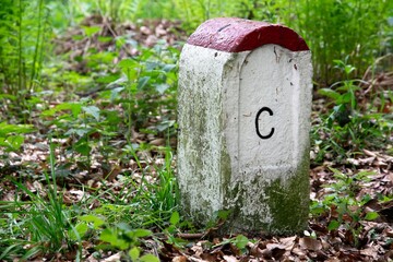 White red border stone on Czech Republic country boundary