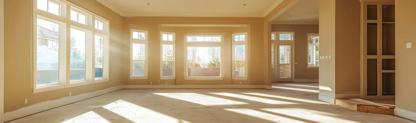 Fototapeta premium Empty Living Room After Putty Work in New House -