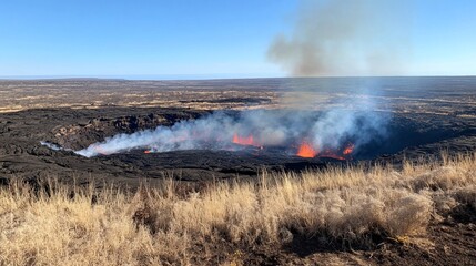Volcanic Eruption: A Fiery Spectacle in a Desolate Landscape