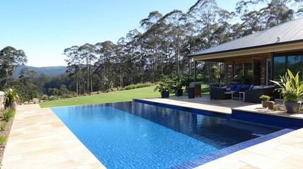 Fototapeta premium Luxury Poolside Relaxation with Breathtaking Views