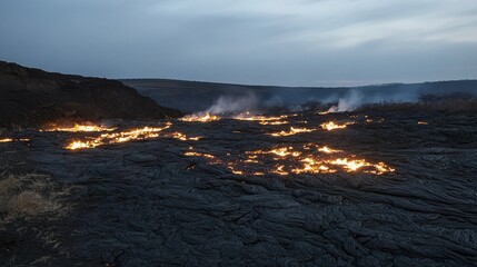 Fototapeta premium Glowing Lava Flow at Dusk