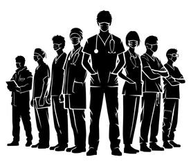 Silhouette group of doctor and nurse vector. Element design for poster, business advertising, backdrop, banner. Eps 10