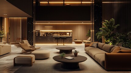 Luxurious Modern Living Room Interior Design at Night