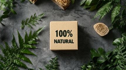 Naklejka premium Green leaf label stamp with natural organic ingredients. 100% NATURAL vegan food or nutrition vector icon, organic skincare cosmetic and biopharmaceutical product packaging logo design.