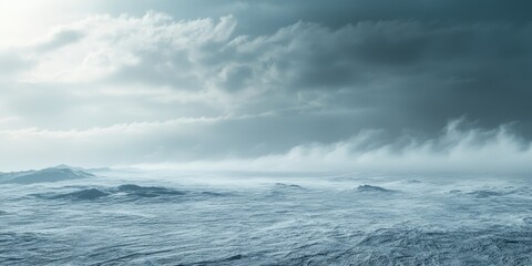 Fototapeta premium A snowstorm blowing fiercely across an empty landscape, with visibility reduced to a few feet.