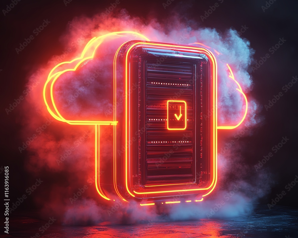 Poster safeguarded cloud storage concept with glowing cybersecurity elements and data protection symbols, i