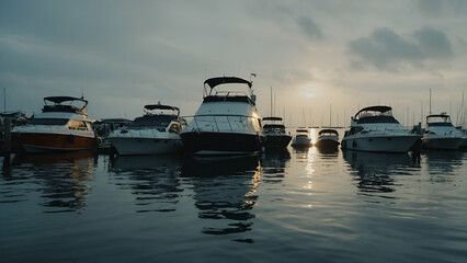 "Wooden Fishing Boats Docked in a Serene Harbor with Ocean and Sky in a Summer Landscape"
