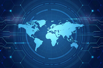 Obraz premium Abstract technology digital backgrounds with Earth map vector illustration