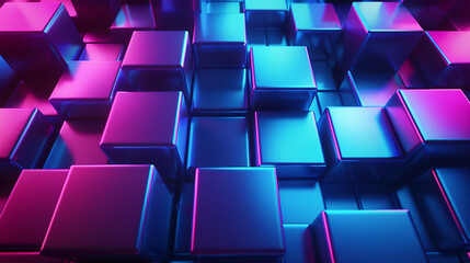 Obraz premium Abstract background with blue and purple cubes, 3D