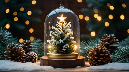 Festive Christmas Tree with Ornaments, Pine Branches, and Holiday Decorations in Winter Celebration"
