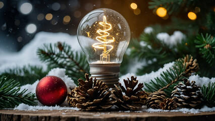 Festive Christmas Tree with Ornaments, Pine Branches, and Holiday Decorations in Winter Celebration"
