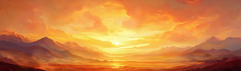 Obraz premium Golden Sky Sunset with Romantic Orange and Yellow Light Over Horizon -
