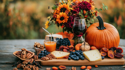 Cheese board, A rustic autumn cheese board featuring smoked gouda, perfect for seasonal entertaining and culinary presentations.