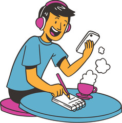 Online Remote Worker Cartoon Illustration Vector