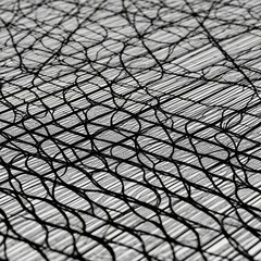 An abstract, intricate network of lines and shapes, creating a mesmerizing and dynamic visual pattern.