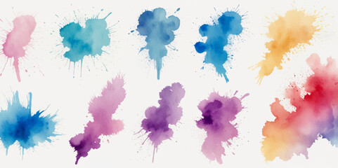 Set of colorful abstract watercolor splash brush strokes vector background. Colors watercolor paint stains vector texture background.
