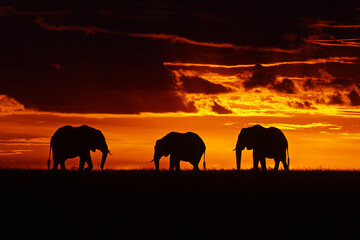 Fototapeta premium Elephants at sunset in Africa