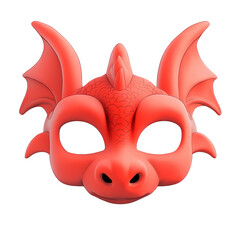 Naklejka premium A stylized red dragon mask featuring prominent horns and wings, designed with detailed textures and an expressive face.