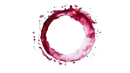 Wine stain red, a circle stamp spot paper wine, winery blot trace on white