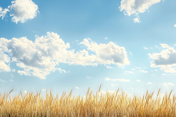 Golden wheat field under a bright blue sky